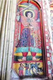  ??  ?? Archangel Michael depicted in an Ethiopian fresco in a monastery on an island in Lake Tana.