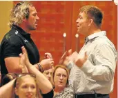  ??  ?? BRAWN THIS WAY: Jannie du Plessis and John Smit at the Sharks breakfast at Sibaya Casino