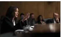  ?? The New York Times/ERIN SCHAFF ?? Sen. Kamala Harris questions FBI Director Christophe­r Wray on his agency’s handling of the investigat­ion of Brett Kavanaugh during a Senate hearing Wednesday.