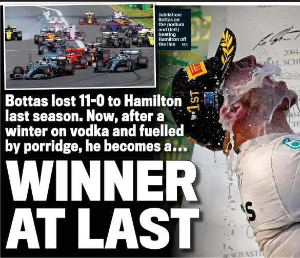  ?? REX ?? Jubilation: J Bottas on the podium a and (left) beating b Hamilton off the line