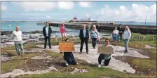  ??  ?? Ferry protesters from left: John Patience, Phyl Meyer, Carol Flett, Dr John Holliday and Catriona MacLennan.