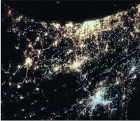  ??  ?? The satellite image of rocket fire and explosions over the Gaza strip last night, taken by a German astronaut.