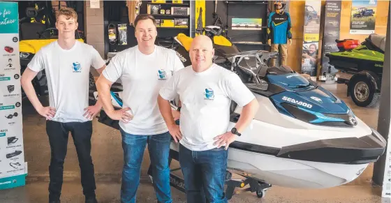  ??  ?? READY TO RIDE: Josh Ridley, Adam Benz and Shane Ridley will jetski around Tasmania to raise money for Lifeline.