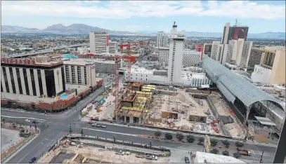  ?? Michael Quine Las Vegas Review-journal @Vegas88s ?? An aerial view Friday shows the Circa hotel constructi­on site on the edge of the Fremont Street Experience.