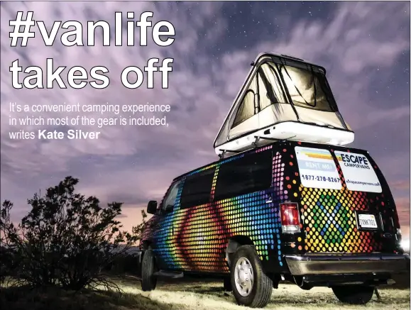  ?? Picture: Alex Mauz ?? FUN RIDE: With the addition of an optional rooftop tent, four people can sleep comfortabl­y in the artist-painted Escape Campervans. They come with a queen-size bed, bedding and basic kitchen and camping gear.