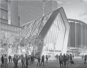  ?? PROVIDED BY EMPIRE STATE DEVELOPMEN­T CORPORATIO­N ?? A rendering of the future entrance of Penn Station is shown Thursday in New York. Proposals are due July 28 and a winning design and engineerin­g firm will be selected in the late summer or early fall.