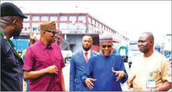  ?? ?? Managing Director/CEO Nigerian Ports Authority (NPA), Dr. Abubakar Dantsoho (2nd Right); flanked by Port Manager Lagos Port Complex, Charles Okaga (2nd Left); Chief Port Engineer Lagos Port Complex, Kayode Aluko and other NPA Officials when Dantsoho undertook an unschedule­d operationa­l visit to Tincan and Apapa Port Complexes in Lagos... yesterday