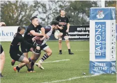  ?? ?? Scarboroug­h’s Tom Harrison scored their first try in a 23-20 win at Selby