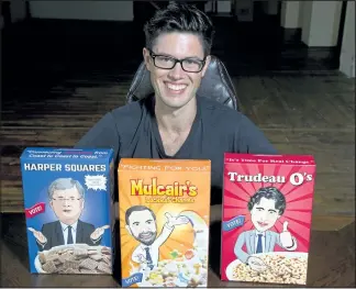  ?? DEREK RUTTAN/LONDON FREE PRESS ?? Jaime Christian has created cereal boxes featuring the leaders of Canada’s three main political parties.