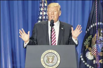  ?? BILL CLARK-POOL / GETTY IMAGES ?? U.S. President Donald Trump speaks at the Congress of Tomorrow Republican Member Retreat Thursday in Philadelph­ia. Congressio­nal Republican­s are gathering for three days to plan their 2017 legislativ­e agenda.