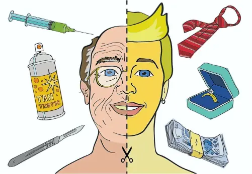  ?? Illustrati­on: SYLVIA E K MCKEOWN ?? HANDSOME SUM: Men are turning to Botox, surgery and fillers to hold back the years or deal with gym-resistant features such as man boobs