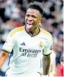  ?? AP ?? Real Madrid’s Vinicius Junior celebrates after scoring his side’s first goal during a Spanish La Liga match between Real Madrid and Celta Vigo at the Santiago Bernabeu stadium in Madrid, Spain yesterday.