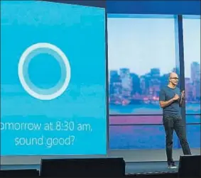  ?? JUSTIN SULLIVAN / GETTY IMAGES ?? Demostraci­ón de la función de Cortana en una conferenci­a de Microsoft