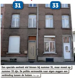  ?? Foto: dgm ?? Een speciale eenheid viel binnen bij nummer 31, maar moest op
nummer 33 zijn. De politie vermoedde naar eigen zeggen een
verbinding tussen de huizen.