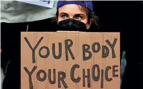  ?? AP ?? Protesters rally in support of abortion rights in New York yesterday. A leaked draft opinion suggesting that the US Supreme Court could overturn the lanndmark 1973 Roe v Wade case has sparked protests across the country.