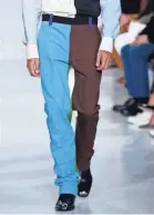  ??  ?? When accessorie­s don’t express enough individual­ity: Calvin Klein showed these trousers in its 2018 spring/summer show. KATHY WILLENS, AP