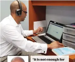  ??  ?? Chris Chambliss, a helpline advocate at Bright Star Community Outreach’s trauma call center, provides supportive counseling to people in crisis and helps them to find mental health or other emergency services.