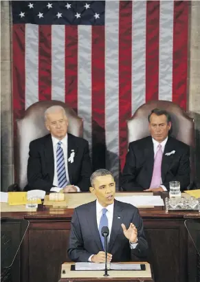  ?? TIM SLOAN/AFP/GETTY IMAGES ?? U.S. president Barack Obama emphasizes the significan­ce of innovation in his 2011 State of the Union address.