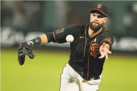  ?? Santiago Mejia / The Chronicle 2020 ?? Giants first baseman Brandon Belt says he is regaining strength from his illnesses and has an outside shot of being ready for Opening Night.