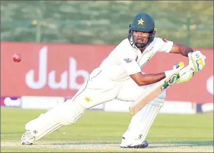  ??  ?? Pakistani batsman Asad Shafiq plays a shot during the second day of the third and final Test cricket match between Pakistan and New Zealand at theSheikh Zayed Internatio­nal Cricket Stadium in Abu Dhabi on Dec 4. (AFP)