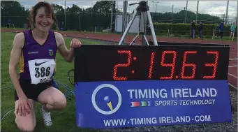  ??  ?? Anne Gilshinan after setting a new world record at the Irish Milers’ Meet in Leixlip, Co. Kildare.