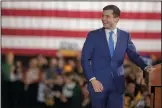  ?? ROBERT SCHEER/INDIANAPOL­IS STAR ?? Pete Buttigieg at a watch party for the Democratic presidenti­al candidate at Drake University in Des Moines, Iowa, on Monday.