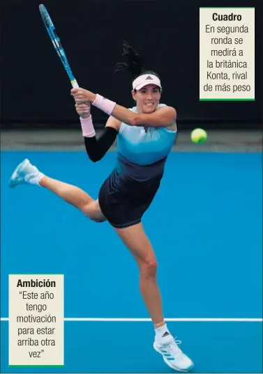  ??  ?? EN FORMA. Garbiñe Muguruza, durante su encuentro de ayer que significó su debut en Australia.