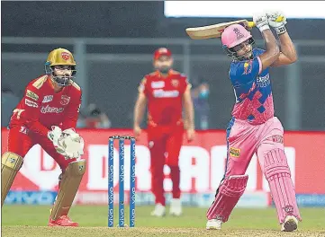  ??  ?? Rajasthan Royals’s Sanju Samson on way to becoming the first debutant skipper in IPL to hit a century.