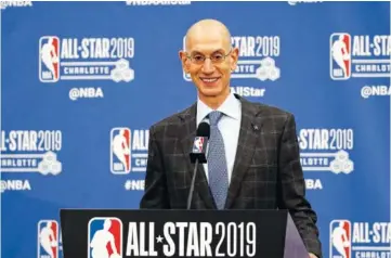  ?? AP PHOTO/GERRY BROOME ?? NBA commission­er Adam Silver speaks during the NBA All-Star festivitie­s Saturday in Charlotte, N.C.