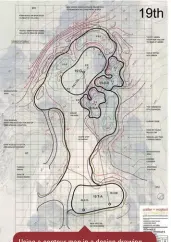  ??  ?? Using a contour map in a design drawing of Sorrento’s 19th hole (above); the redesigned 11th and 14th at Barwon Heads.