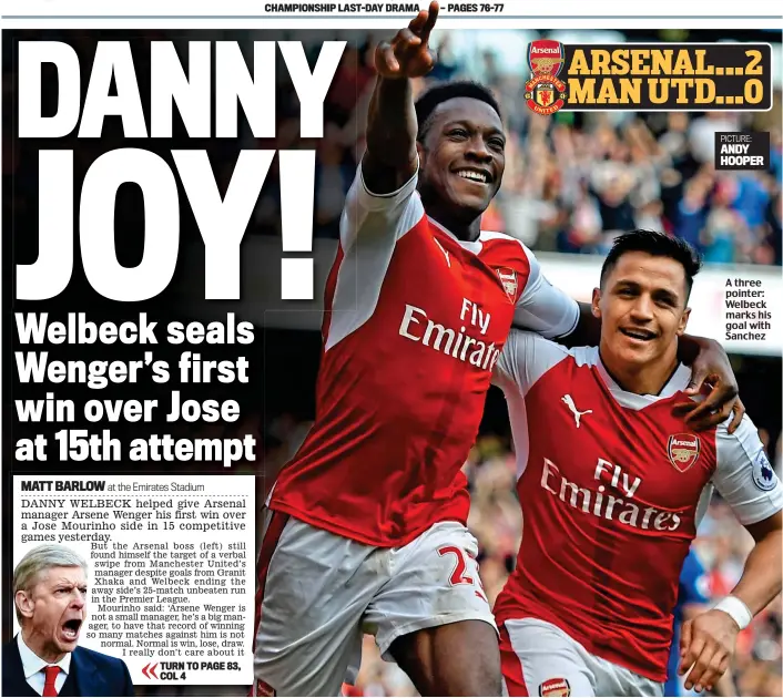  ?? PICTURE: ANDY HOOPER ?? A three pointer: Welbeck marks his goal with Sanchez