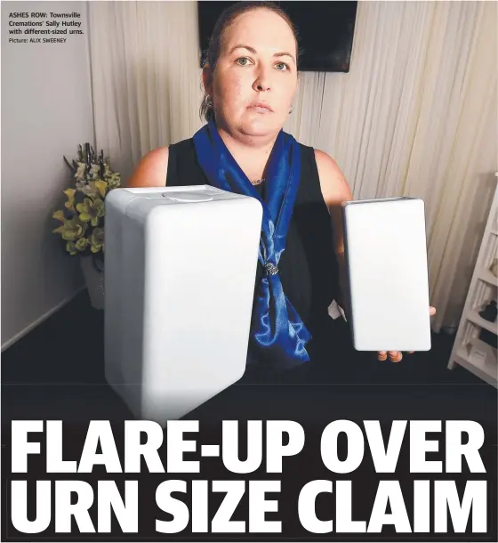  ?? ASHES ROW: Townsville Cremations’ Sally Hutley with different- sized urns. Picture: ALIX SWEENEY ??