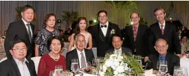  ??  ?? Standing: Benjamin Yao and wife, the newlyweds, Joey Tan, Ricky Vitug; Justice Jhosep Lopez, Thelma Mendoza, Justice Vic Mendoza, Justice Josue Bellosillo and Justice José Vitug