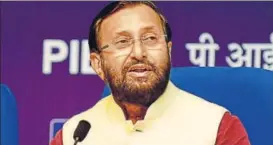  ?? RAMESH PATHANIA/MINT ?? Prakash Javadekar expressing unhappines­s over the current functionin­g of NAAC and how it gives very high grades to institutio­ns which are perceived poor in their education outcome.