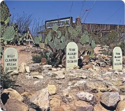  ??  ?? ■ The tombstones of those killed during the frontier town gunfight on October 26,1881.