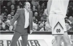  ?? FRANKLIN/ASSOCIATED PRESS FILE
ROBERT ?? Notre Dame head coach Mike Brey, seen during a game against Virginia Tech on March 7, calls this a season in which college basketball is “playing into the teeth of the virus.”