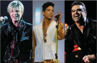  ??  ?? David Bowie, Prince and George Michael, three of the many celebrity deaths of 2016.