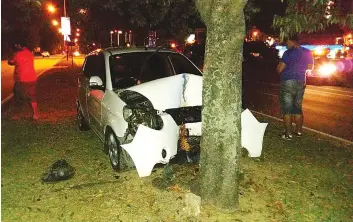  ??  ?? The victim’s car at the scene of accident along Jalan Lintas.