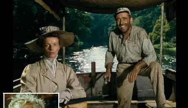  ??  ?? Da Oscar Sopra Katherine Hepburn e Humphrey Bogart in «La regina d’Africa». A sinistra John Huston nei panni di Noè ne «La Bibbia»