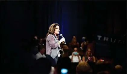  ?? HILARY SWIFT/THE NEW YORK TIMES ?? Sarah Palin, the former Alaska governor and vice presidenti­al candidate, campaigns on behalf of Donald Trump in Tampa, Florida, on March 14, 2016.