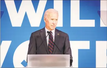  ?? Dustin Chambers / Getty Images ?? Former vice president and 2020 Democratic presidenti­al candidate Joe Biden speaks to a crowd at a Democratic National Committee event in Atlanta to raise money for the DNCs IWillVote program, which is aimed at registerin­g voters.
