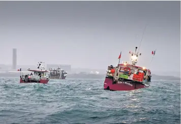  ??  ?? French fishing vessels protest off Jersey: if this were only a scrap about shellfish, we could laugh it off