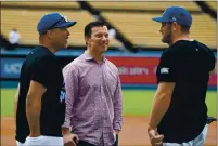  ?? PHOTO BY KEITH BIRMINGHAM — PASADENA STAR-NEWS, 2019 ?? With the Dodgers, Andrew Friedman (center) oversaw the acquisitio­n of Mookie Betts and Brusdar Graterol, the drafting of Walker Buehler and the signing of A.J. Pollock, Max Muncy (right) and Blake Treinen.