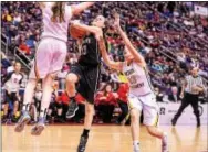  ?? MARK PALCZEWSKI — FOR DIGITAL FIRST MEDIA ?? Kylie Webb (13) of Boyertown drives to the hoop against North Allegheny on Friday.