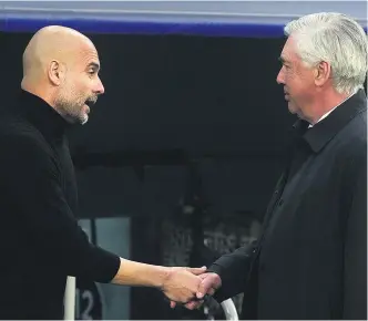  ?? ?? Pep Guardiola y Carlo Ancelotti durante el duelo de la temporada pasada.