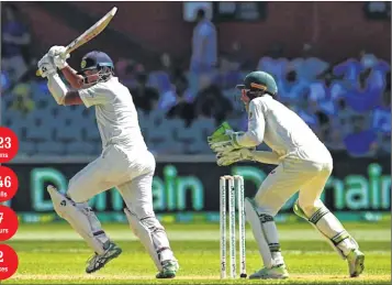  ??  ?? India's Pujara plays a shot during his 123-run knock on opening day of the first Test against Australia in Adelaide on Thursday.