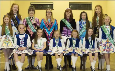  ??  ?? Pupils of the Kay and Aileen Sutherland school of Irish dance photograph­ed in Terrerath hall after their Regional Championsh­ips.Front row: Roisín McCormack, Eve Murtagh, Siún Brennan, Megan O’Brien, Bláthnaid McCormack, Naoirse Brennan and Emily...
