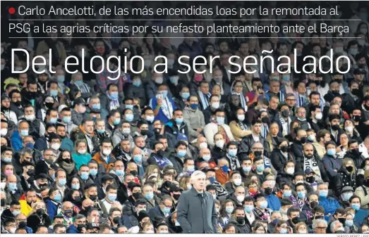  ?? SERGIO PÉREZ / EFE ?? El entrenador italiano Carlo Ancelotti, durante el Real Madrid-Barcelona del pasado domingo en el Santiago Bernabéu.