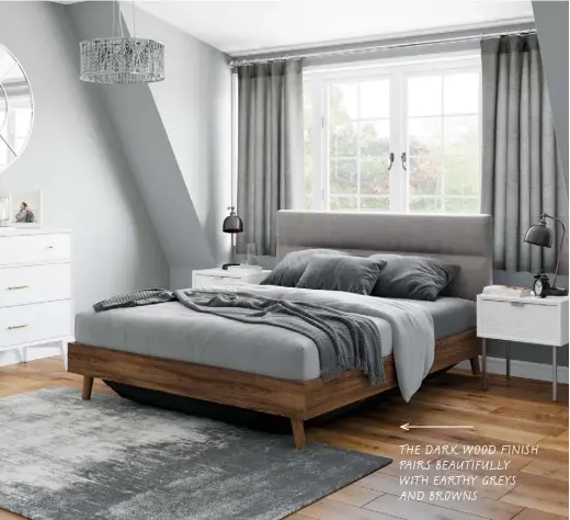  ??  ?? FLORENCE WITH AN ELEGANT SQUARED-OFF HEADBOARD, COVERED IN LUXURIOUS GREY VELVET-FEEL FABRIC, AND ON-TREND DARK WOOD-EFFECT BASE AND LEGS, THE
House Beautiful FLORENCE MAKES A STRIKING FOCAL POINT FOR CLASSIC AND CONTEMPORA­RY BEDROOMS ALIKE.