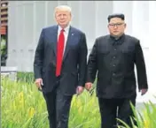  ??  ?? ■ Donald Trump and Kim Jong Un at their USNorth Korea summit in Singapore. AFP FILE